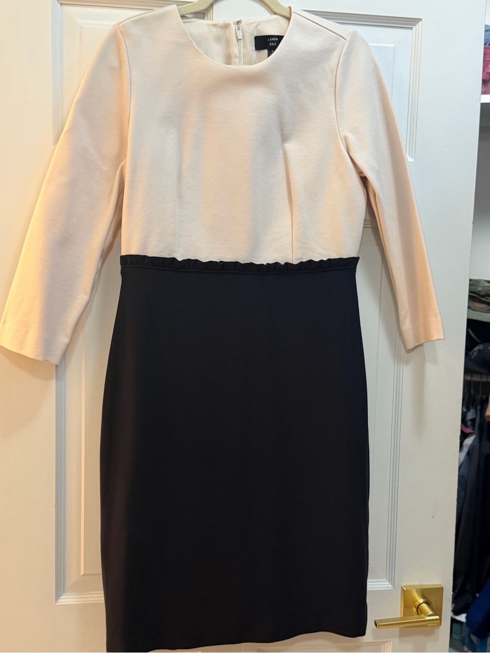 J. Crew Two-Tone Ivory and Navy Long-Sleeve Sheath Dress
